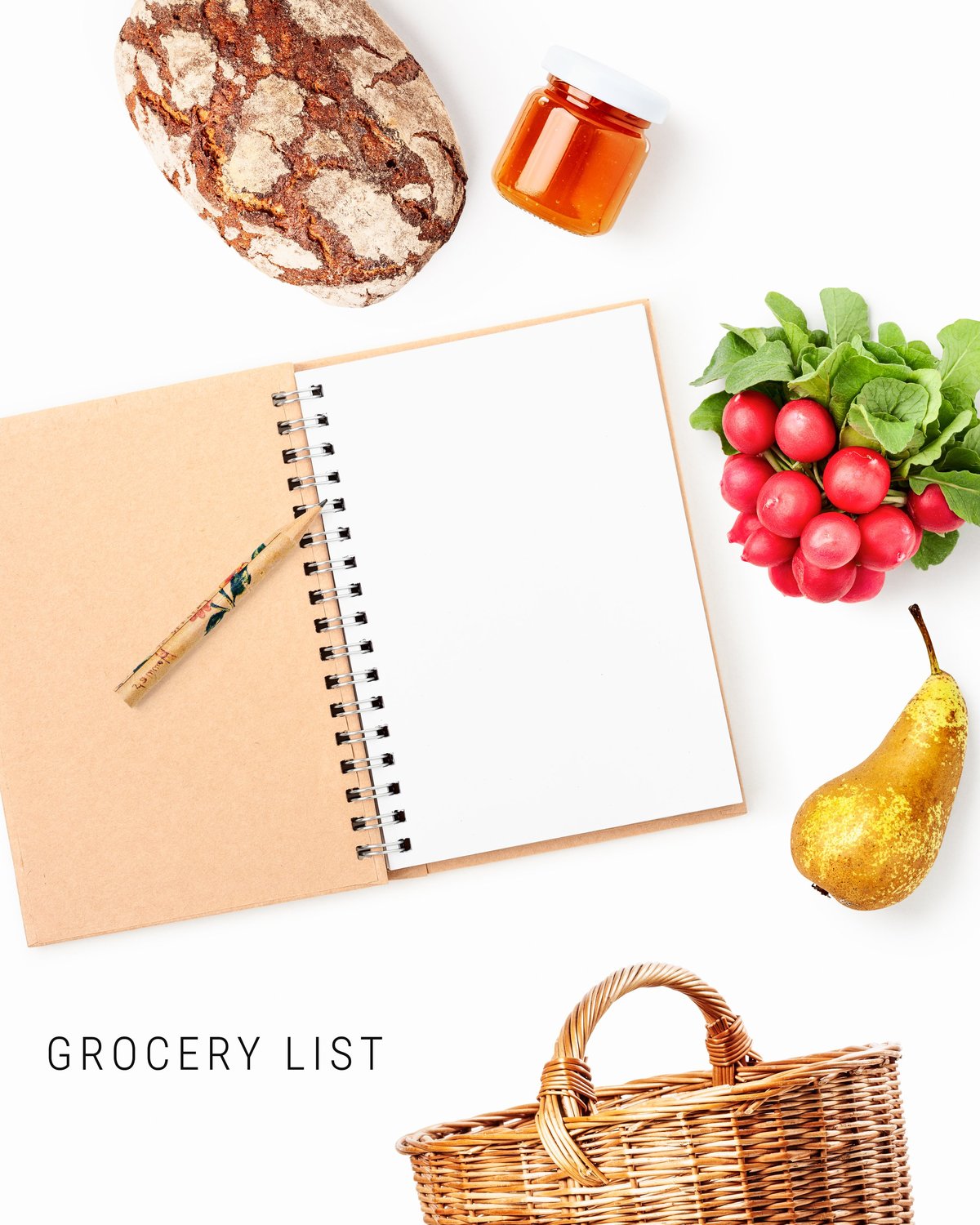 A clean, plan-focused grocery list with fresh produce