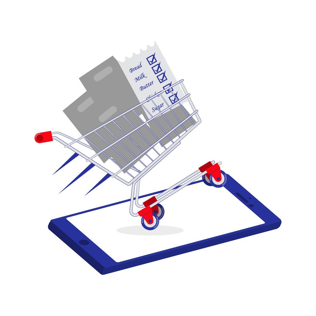 Shopping cart on smartphone representing the Grocery LISS app